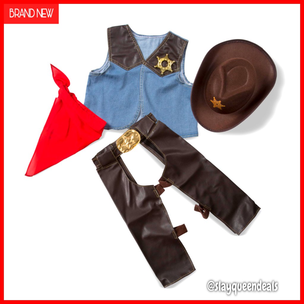 Cowboy Role Play Costume Set With Faux Leather Chaps And Vest